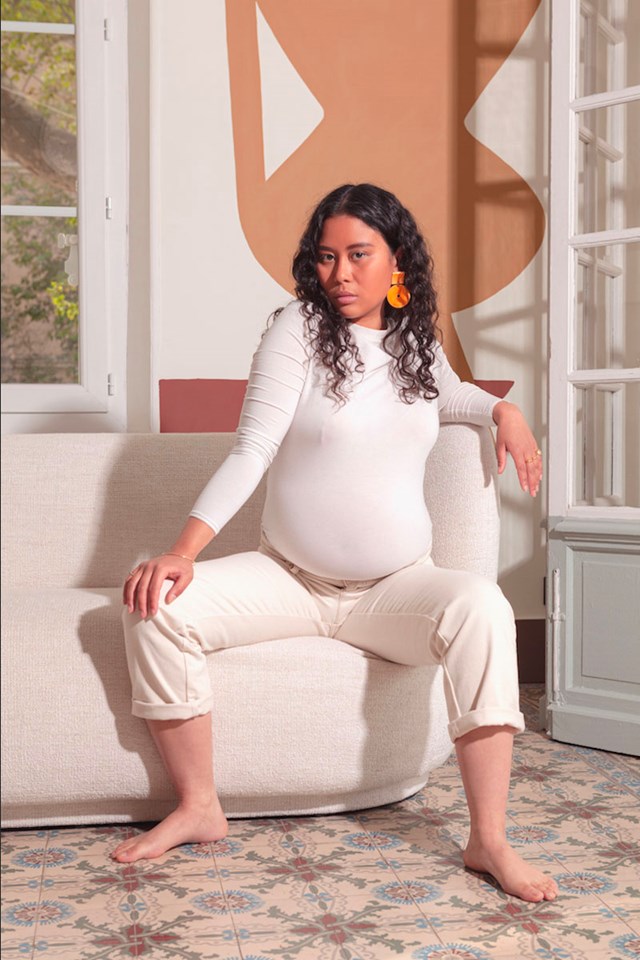 Naissance publique body de grossesse col rond couleur blanche taille M