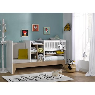 Lit bébé évolutif 3 en 1 PALME - Blanc/Chêne