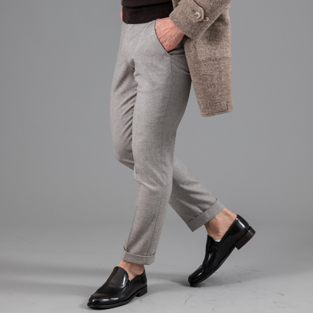 City Pant Wolbe sans pince homme beige en laine merinos super 130