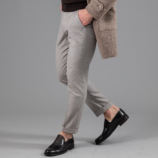 pantalon en flanelle de merinos super 130, Frison beige