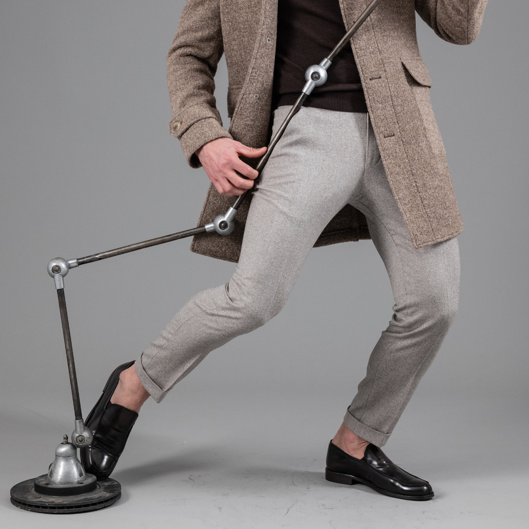 City Pant Wolbe sans pince homme beige en laine merinos super 130