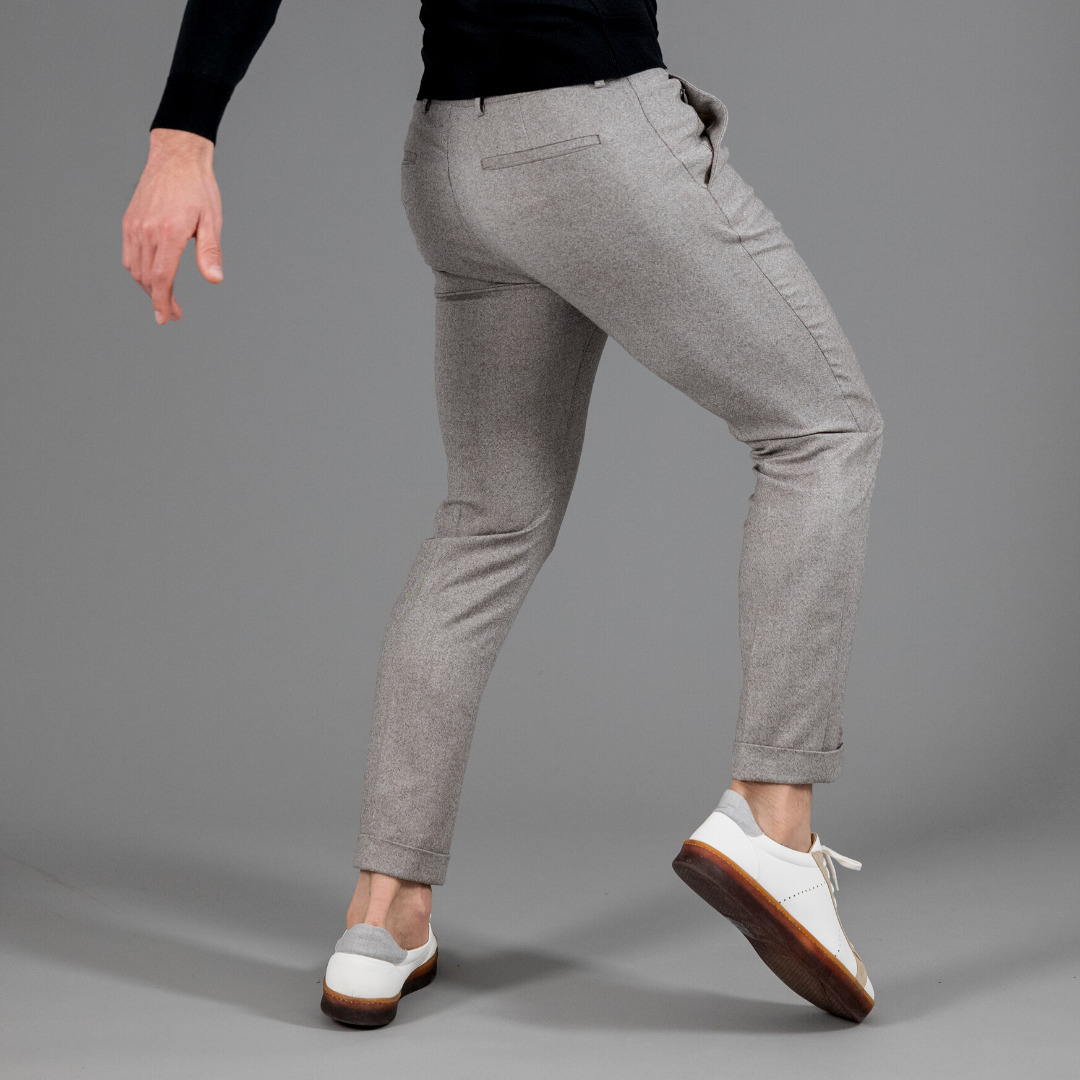 City Pant Wolbe sans pince homme beige en laine merinos super 130