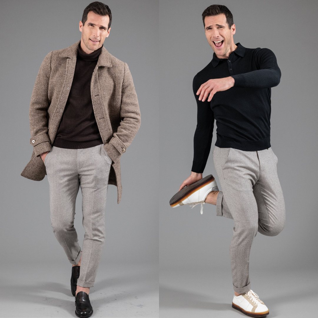 City Pant Wolbe sans pince homme beige en laine merinos super 130
