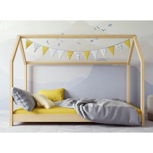 Lit cabane 90x200 en pin massif AXEL - Naturel