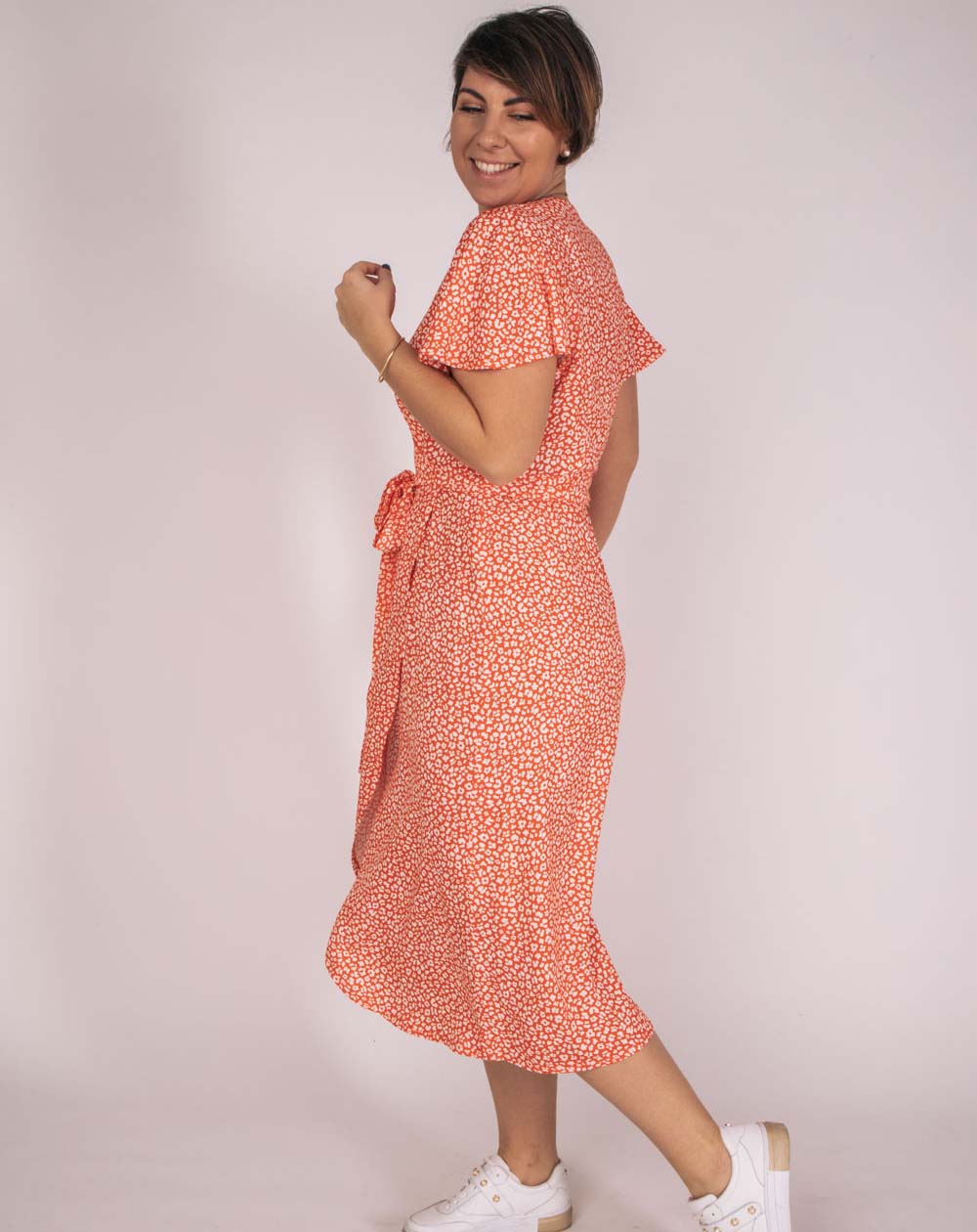 Robe Portefeuille Zargot Ecovero imprimé fleurs rouges - côté