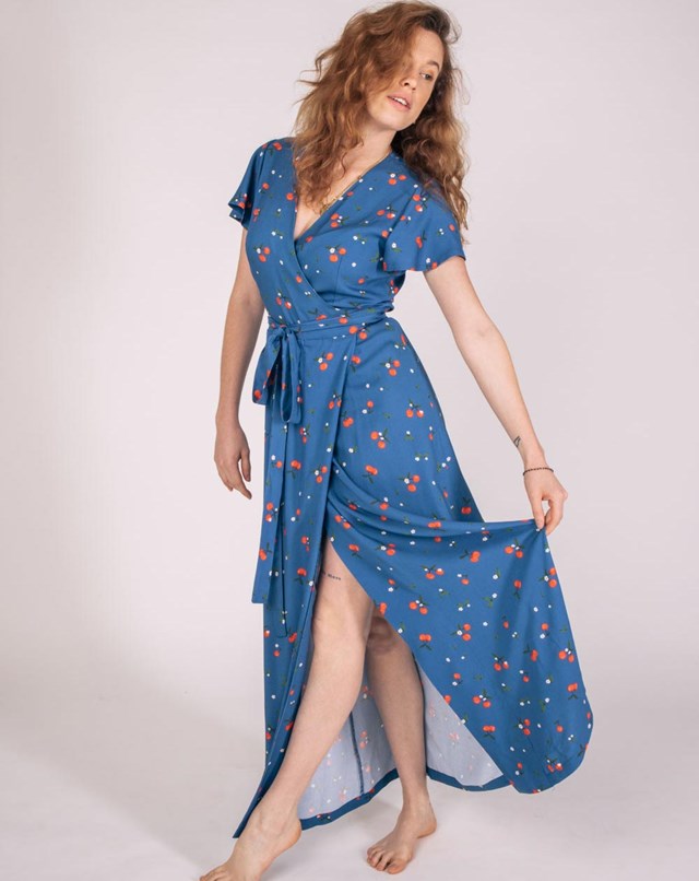 Robe Portefeuille Longue Zady 100% Ecovero imprimé cerises - devant