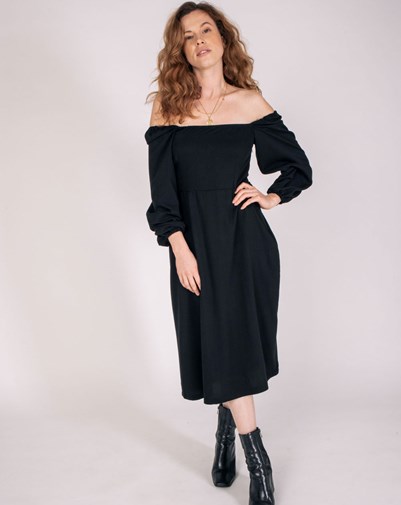 Robe Zéfi Manches Longues Ecovero Uni Noir