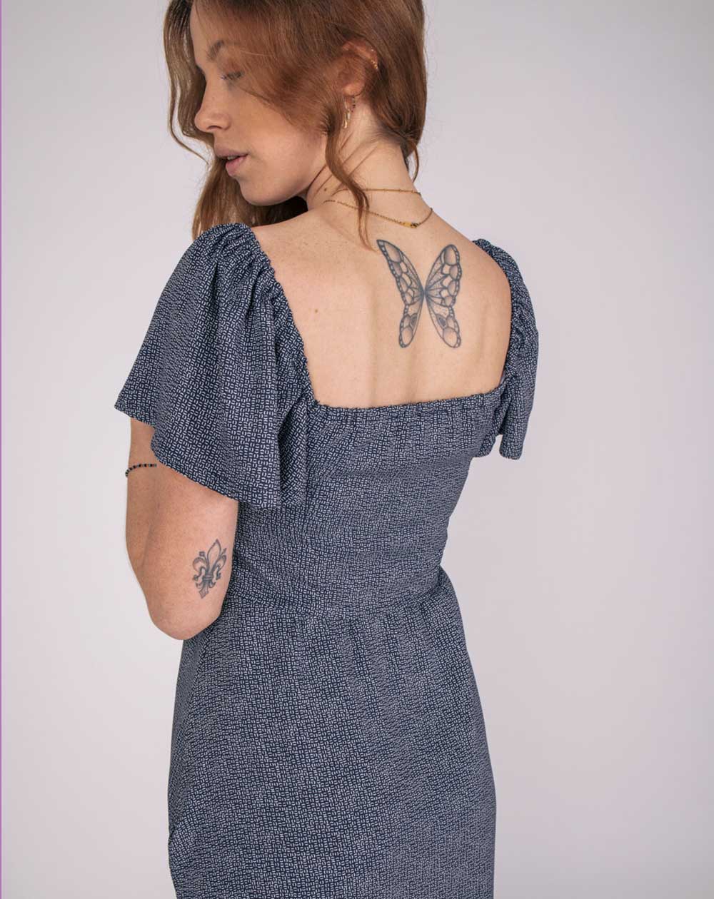 Robe Zéfi col carré manches papillons 100% Ecovero - dos