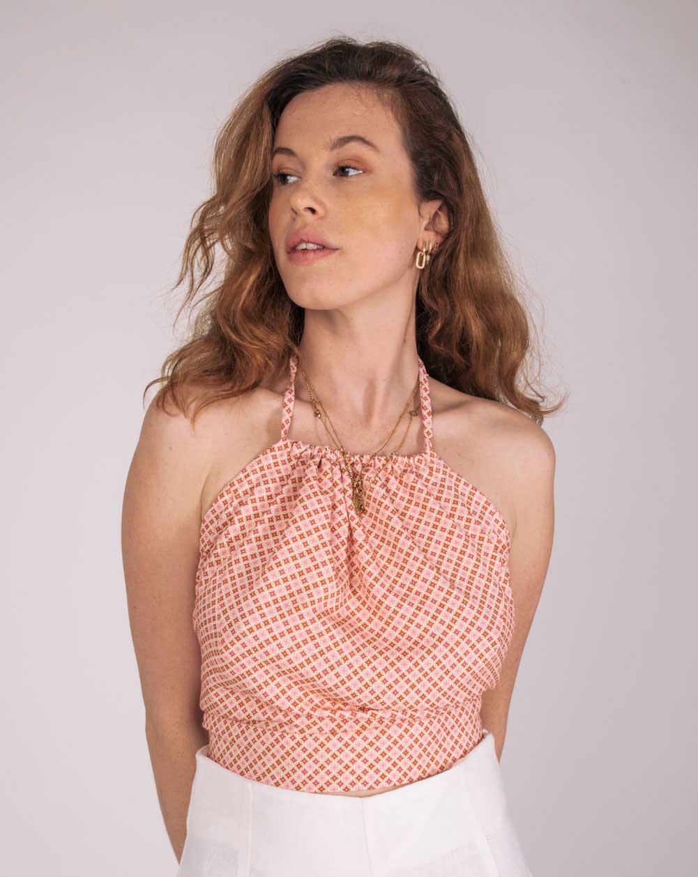 Produit : Top Zessi dos nu 100% Ecovero imprimé rose - devant