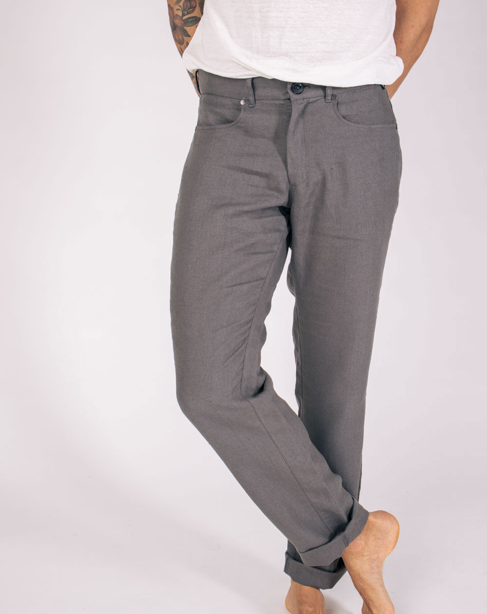 Pantalon Zanzibar Droit Homme en 100% Lin Plomb 2