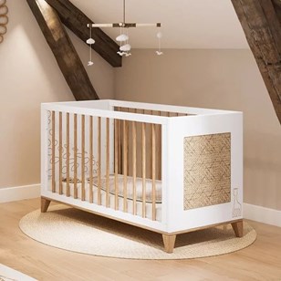 Lit bébé évolutif en rotin Sophie La Girafe Neige - 60x120cm