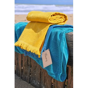 Fouta de Plage "Miel" en Coton 100 % Biologique. Motif “Fleur de Gingko”