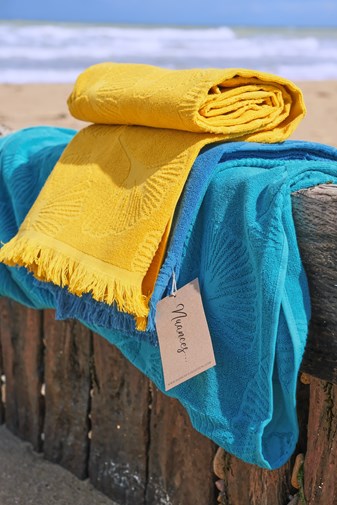 Fouta de Plage "Miel" en Coton 100 % Biologique. Motif “Fleur de Gingko”