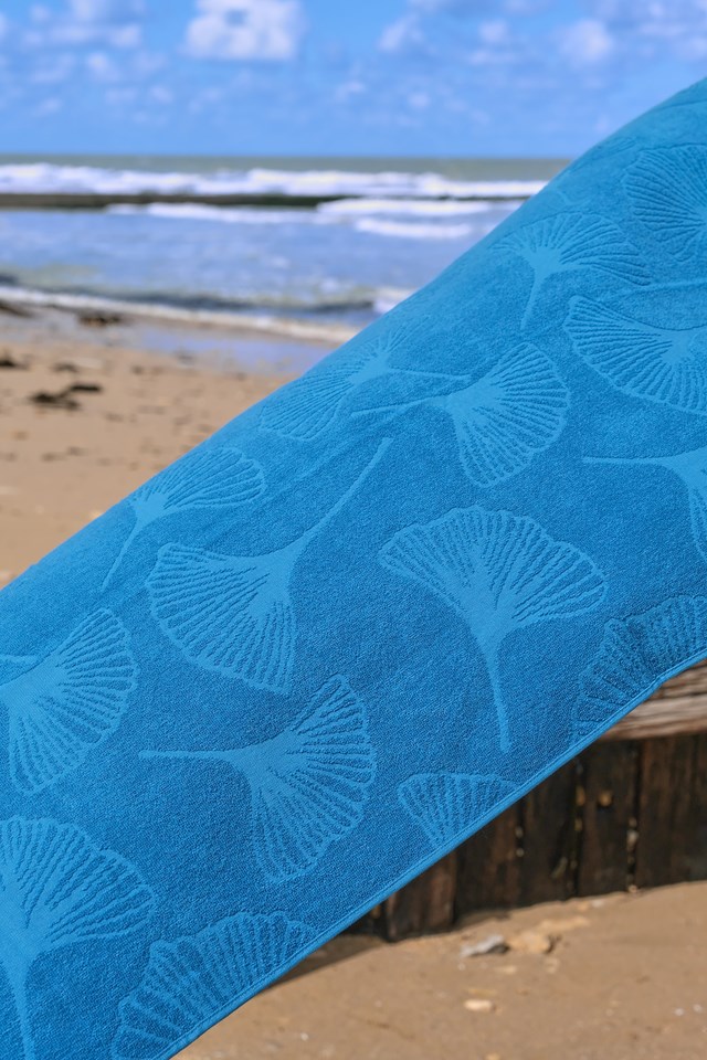 Fouta de Plage "Plume de Paon" en Coton 100 % Biologique. Motif “Fleur de Gingko”  2