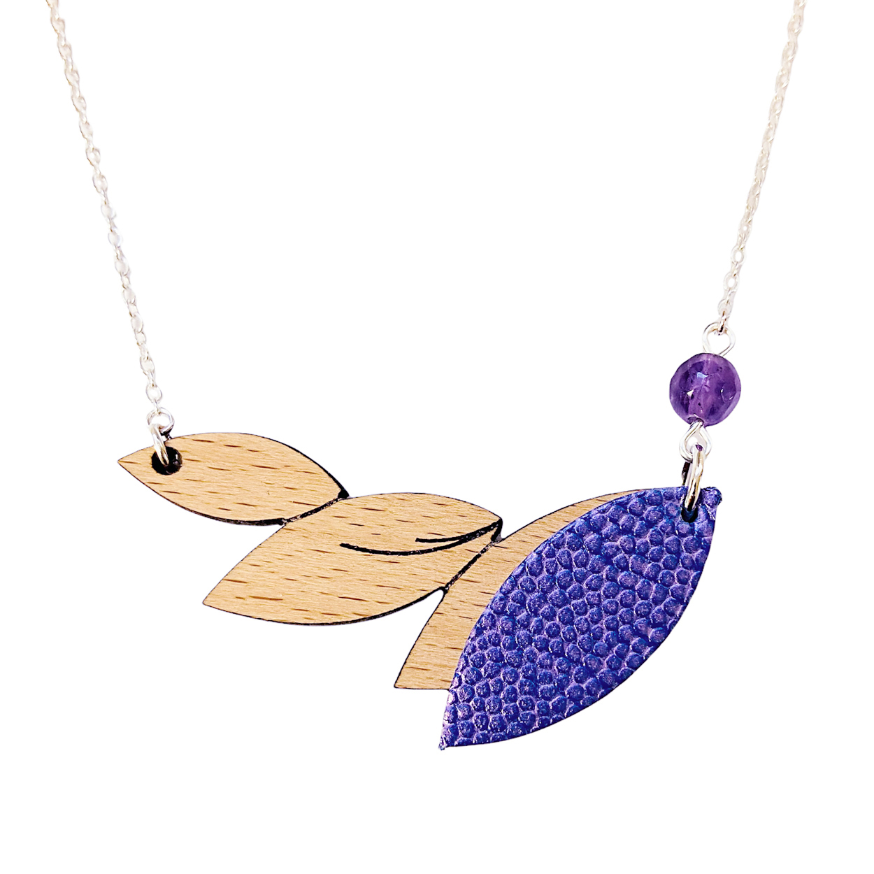 Collier en bois et cuir PLUME Parme 5