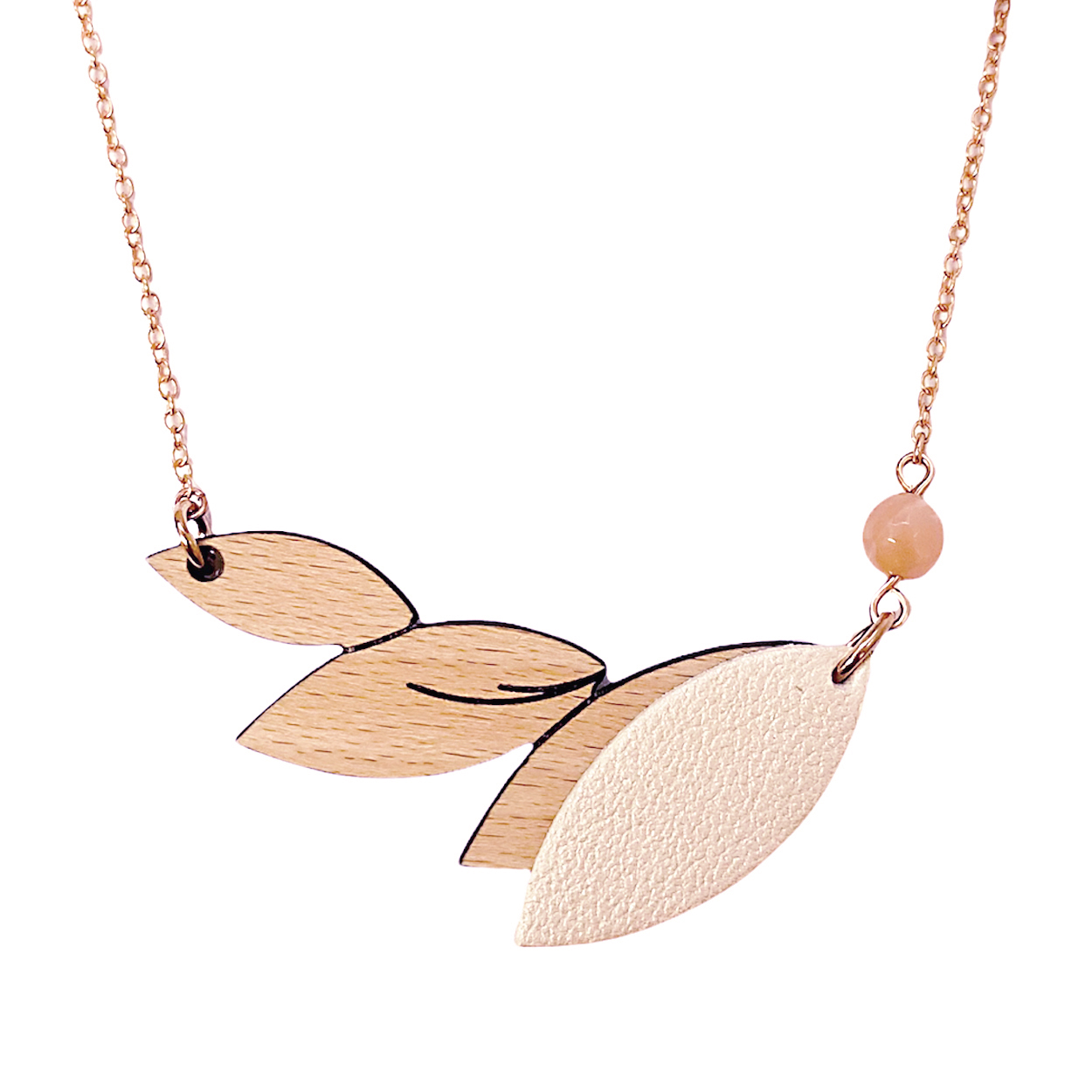Collier en bois et cuir PLUME Ivoire 7