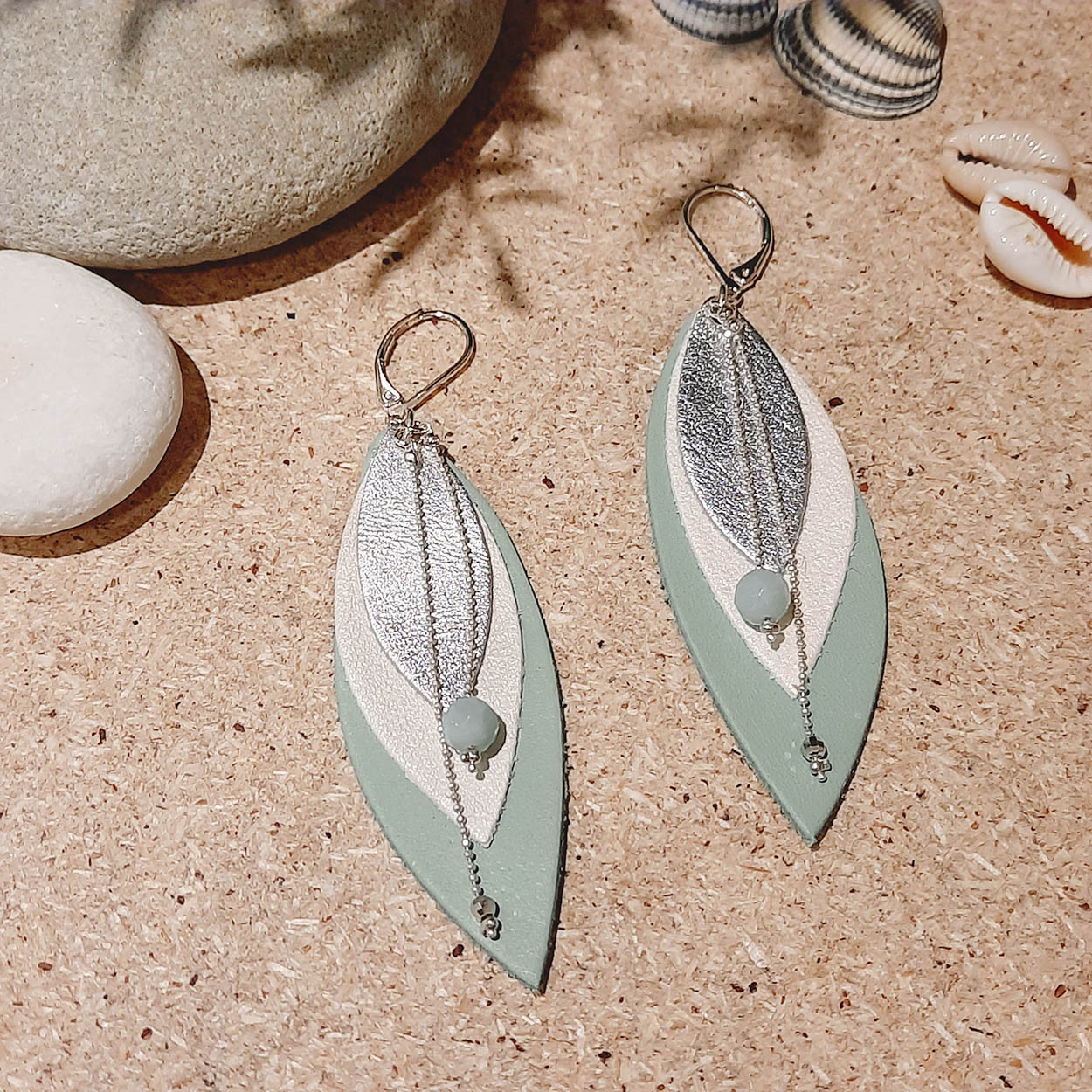Boucles d'oreilles en cuir POP Menthe 5