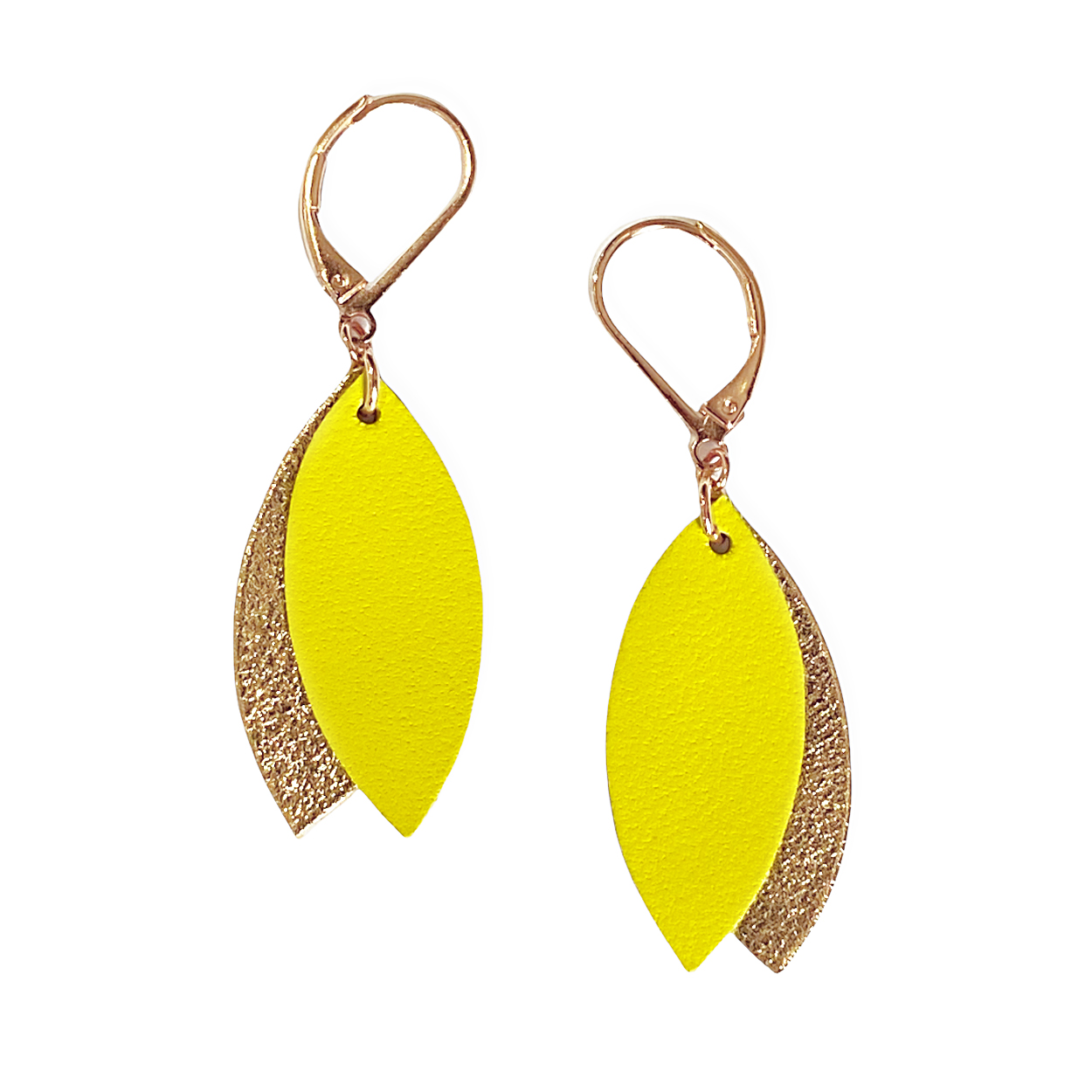 Boucles d'oreilles en cuir MINI-PETALE Jaune 4