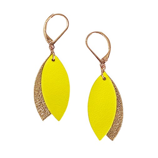 Boucles d'oreilles en cuir MINI-PETALE Jaune