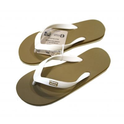 Tongs végétales semelle camel, strap blanc 2