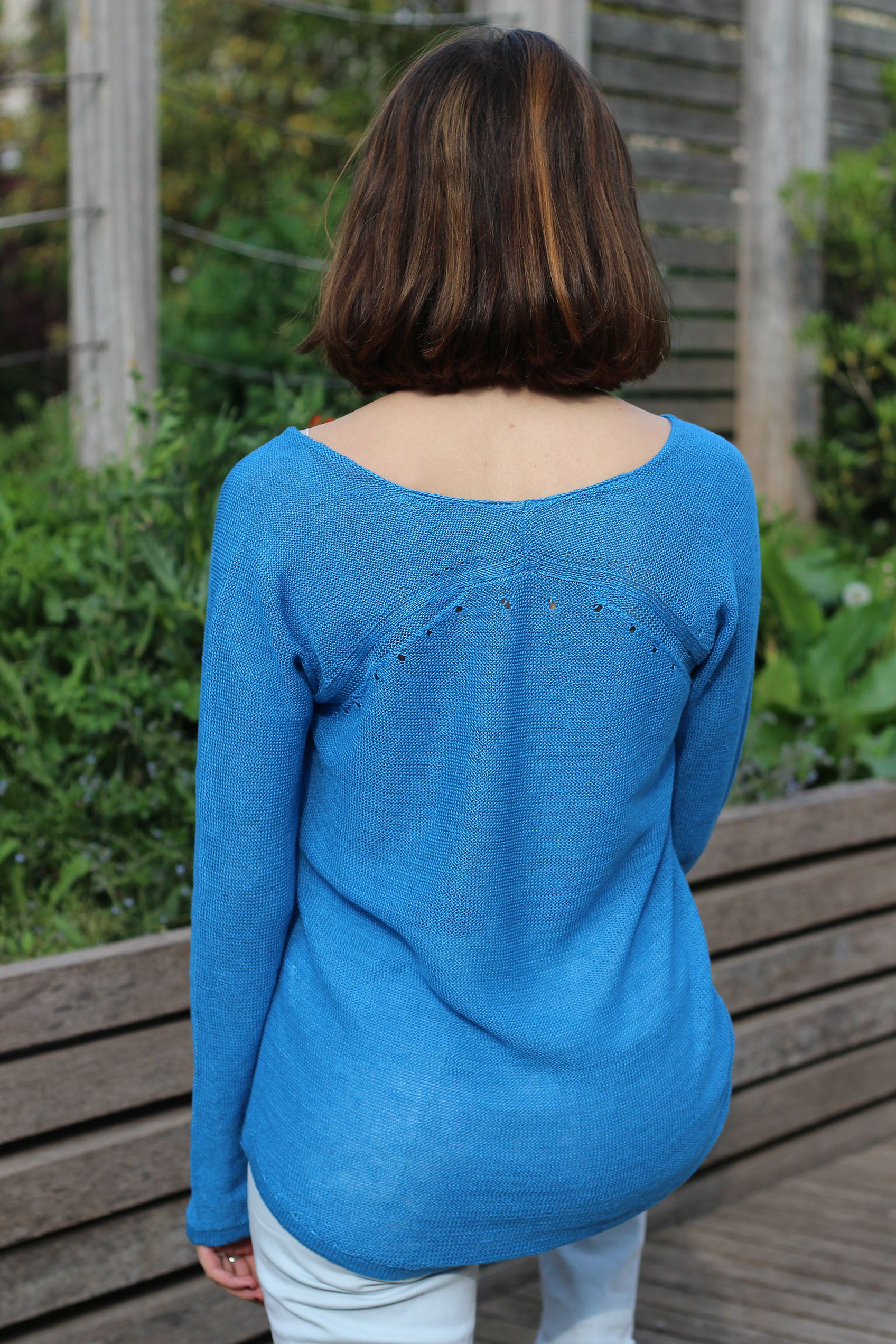 Pull persil col V 100% lin  -BLEU ROY - 100% Made in France 9