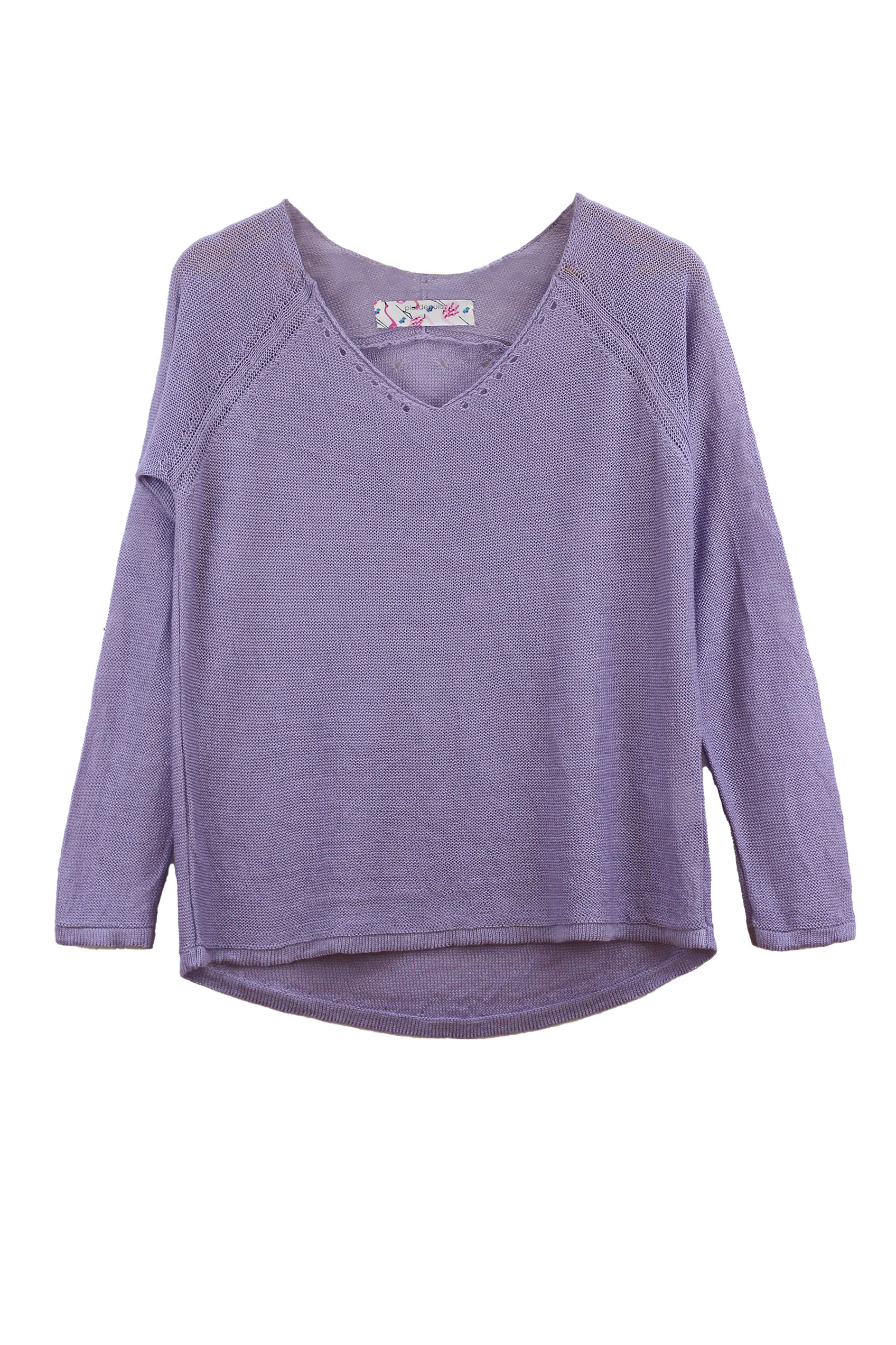 Pull persil col V 100% lin  -BLEU ROY - 100% Made in France 6