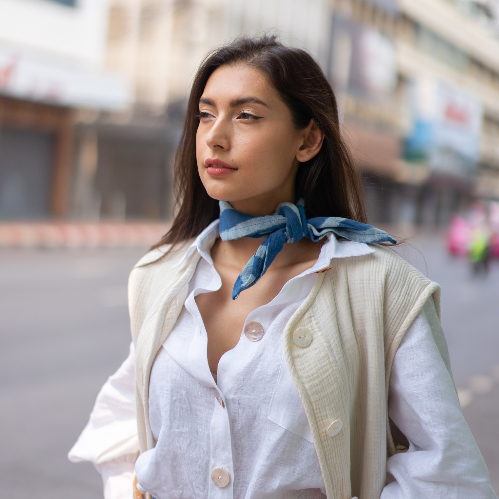 Bandana rayé indigo  3