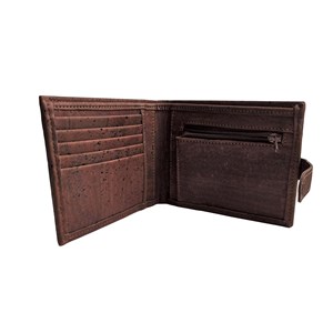 Portefeuille en liège marron avec zip, Roman