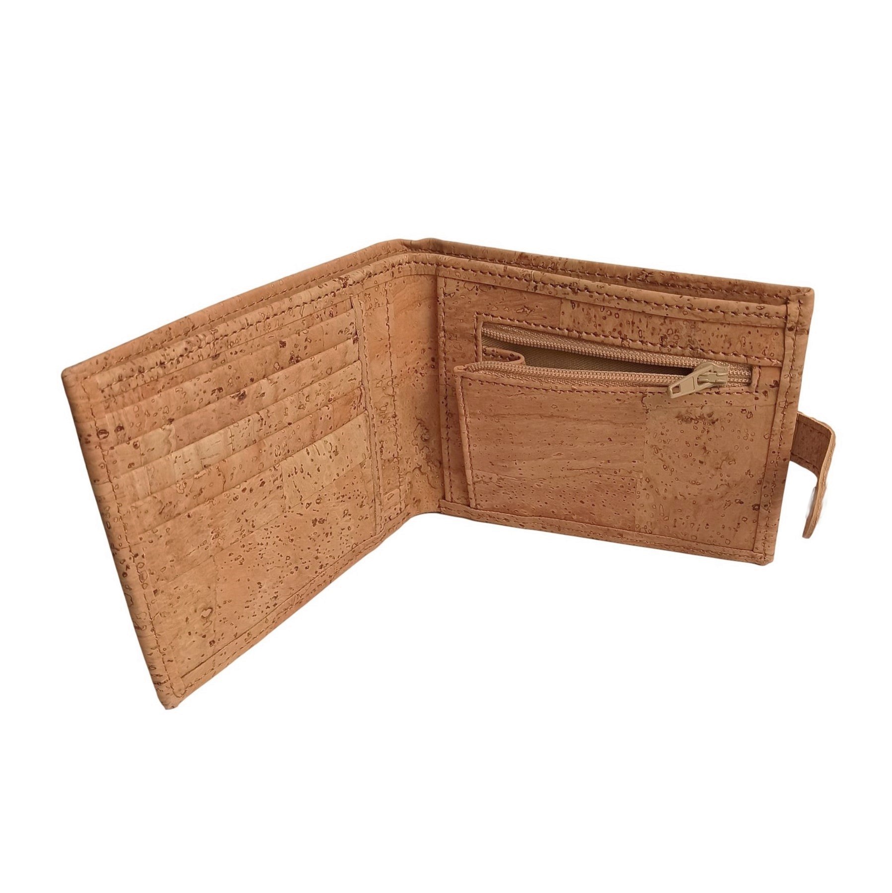 Portefeuille en liège marron avec zip, Roman 13