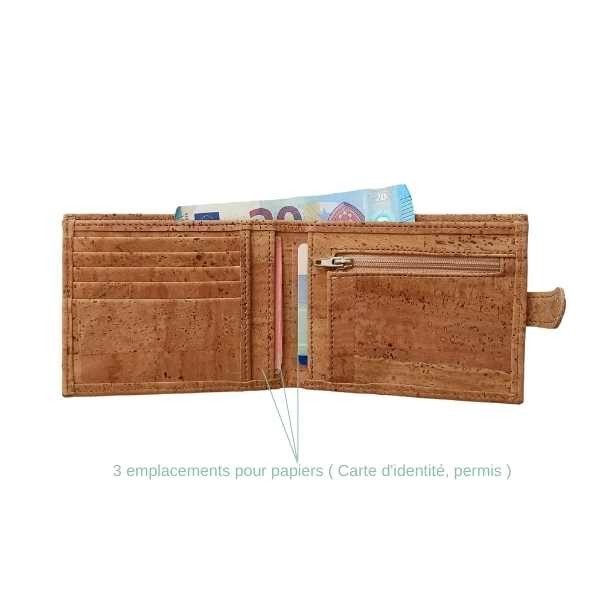 Portefeuille en liège marron avec zip, Roman 12
