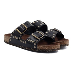 Mules liège cloutées cuir noir