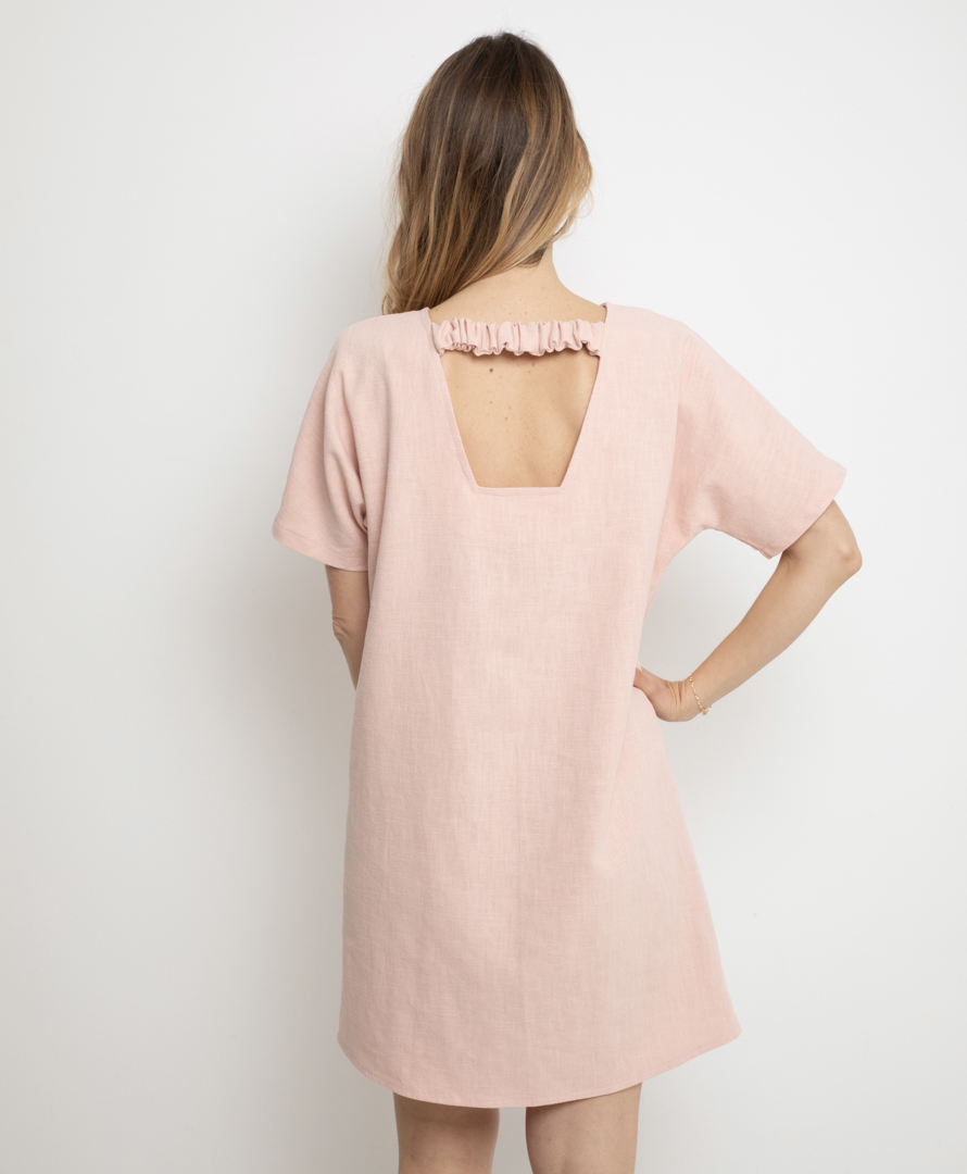 Robe Rose Poudré - 100% Lin - Made in France