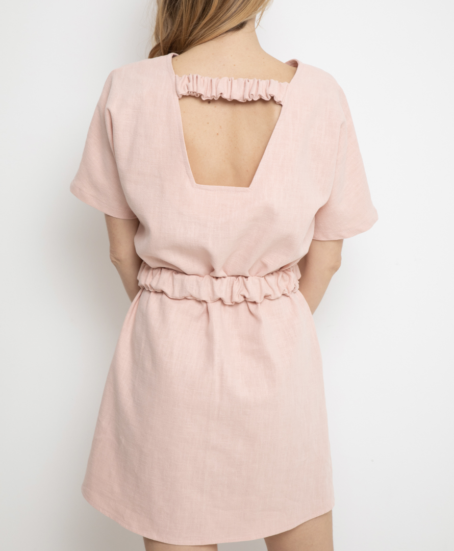 Robe Rose Poudré ceinturée - 100% Lin