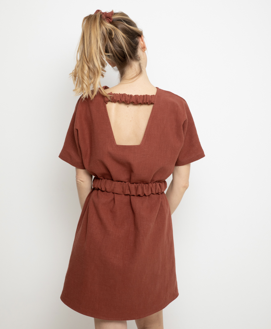 Robe Sépia - 100% Lin - ceinturée