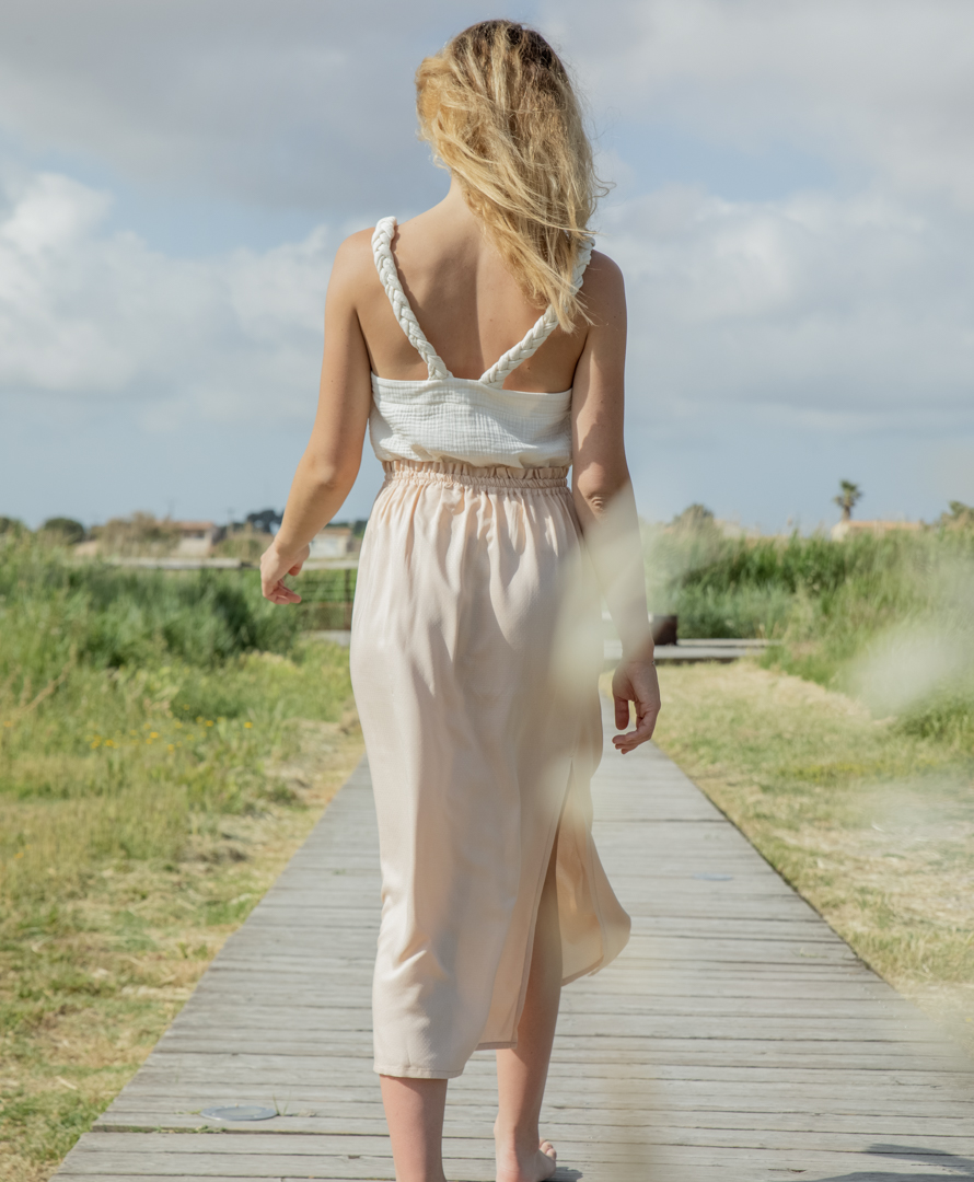 Jupe longue blush fendue 100% Viscose EcoVero made in France