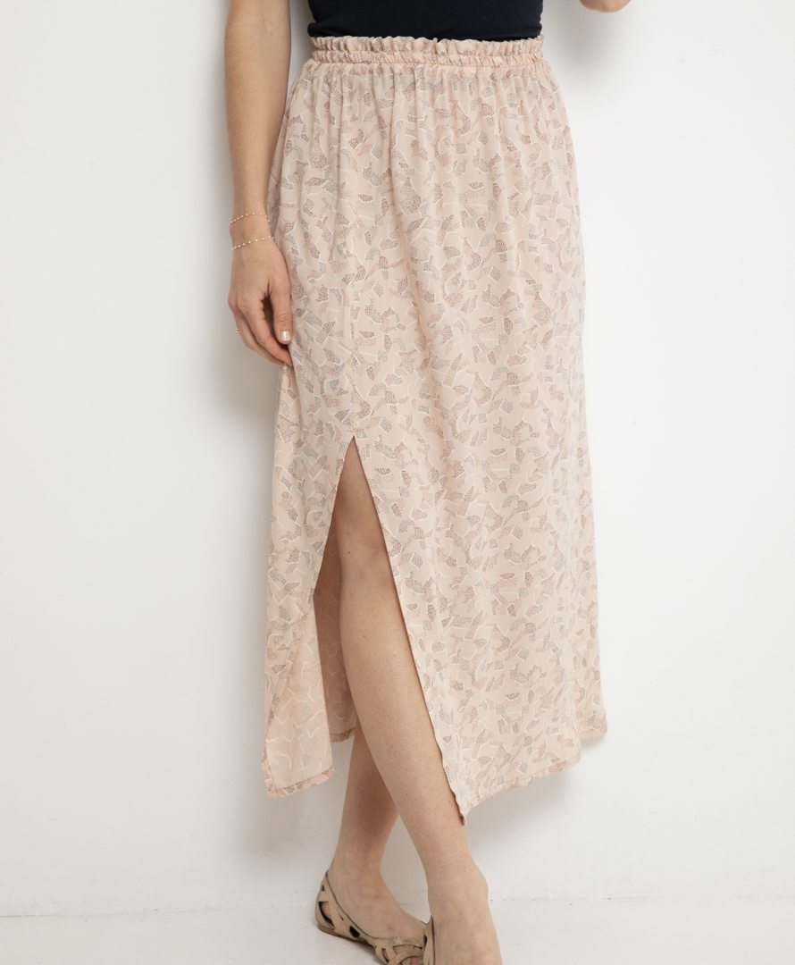 Jupe midi blush imprimée fendue taille élastique