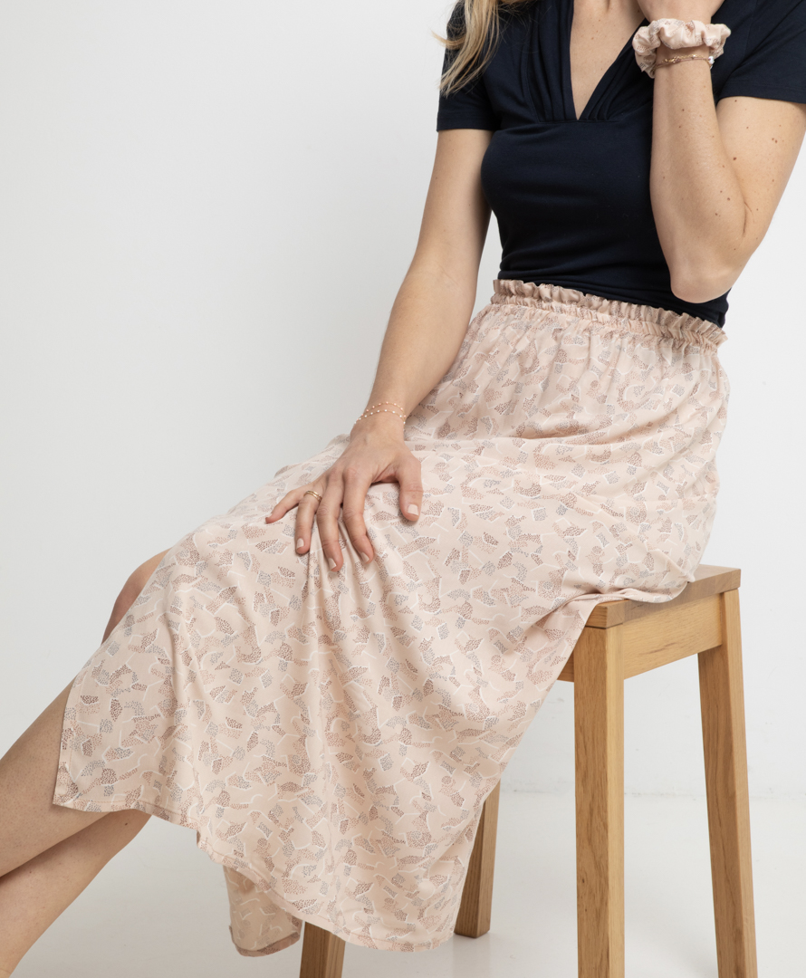 Jupe midi blush imprimée fendue 100% Viscose EcoVero made in France