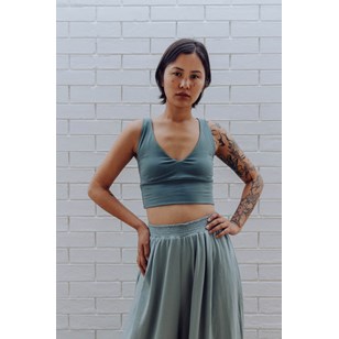 Crop top brassière yoga femme coton bio éthique SUKINO VERT DE BLEU