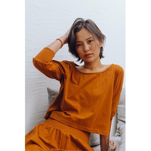 Crop top yoga camel femme coton bio éthique BHAVENTHU OKRE