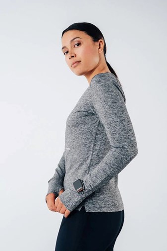 Haut à manches longues gris en polyester recyclé - Motivation