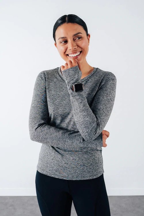 haut à manches longues gris en polyester recyclé motivation circle