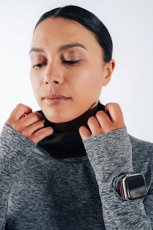 haut à manches longues gris en polyester recyclé motivation circle