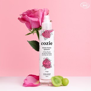 Brume fraîche apaisante à l'eau florale de rose et à l'eau de raisin