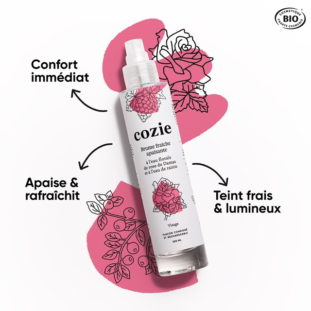 Brume fraîche apaisante à l'eau florale de rose et à l'eau de raisin 3