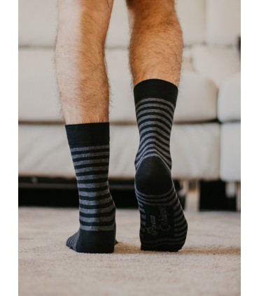 Chaussettes unisexe rayures grises et noires coton bio 2