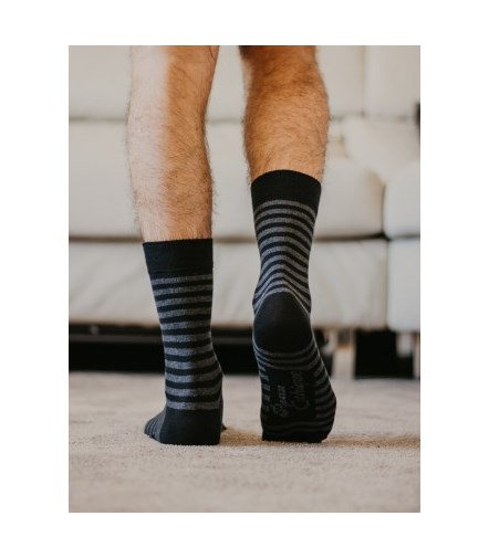 Chaussettes unisexe rayures grises et noires coton bio