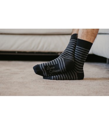Chaussettes unisexe rayures grises et noires coton bio 4