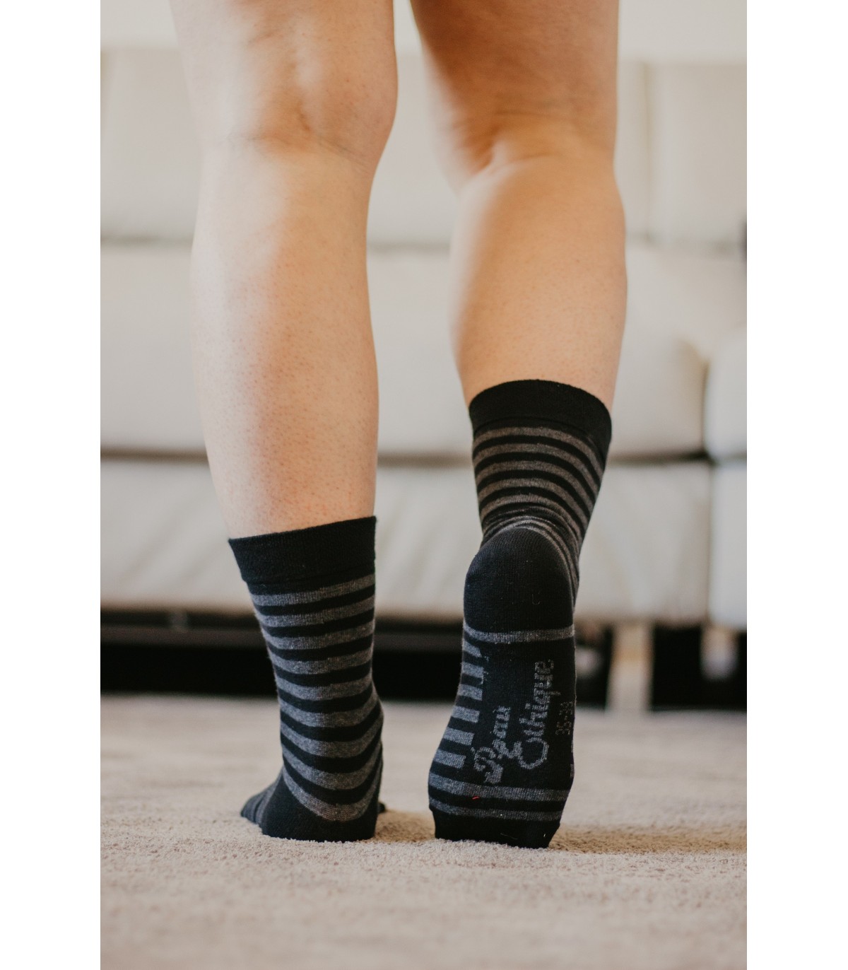 Chaussettes unisexe rayures grises et noires coton bio 5