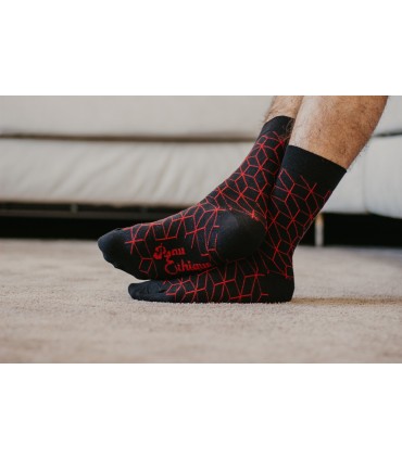Chaussettes noires unisexe imprimés losanges rouges en coton bio 5