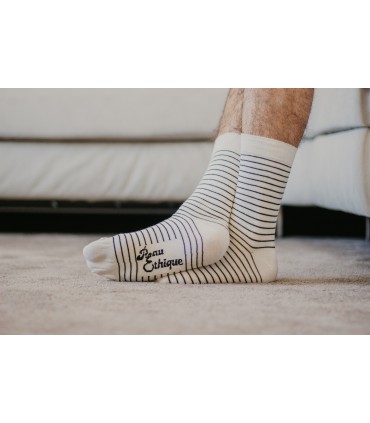 Chaussettes unisexe écrues rayées noires coton bio 6